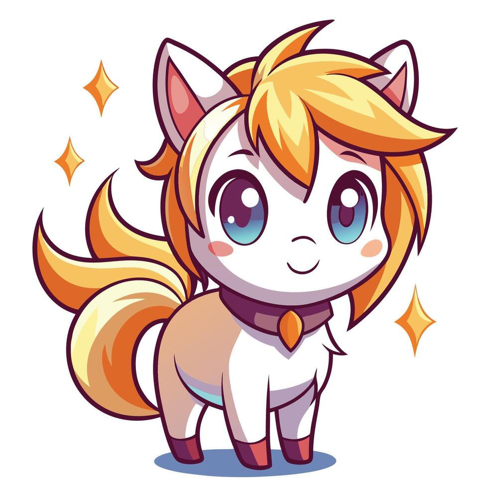 a cartoon pony with a yellow and blue hair on a white background vector
