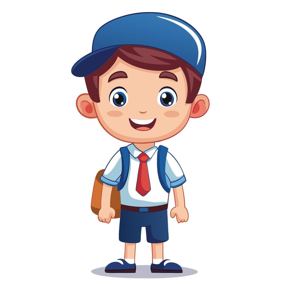 school boy with backpack and cap illustrationon a white background vector