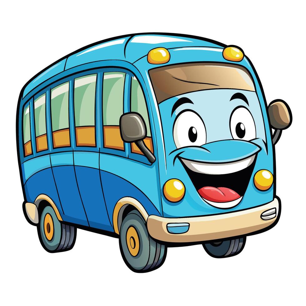 cartoon bus with happy face illustration on a white background vector