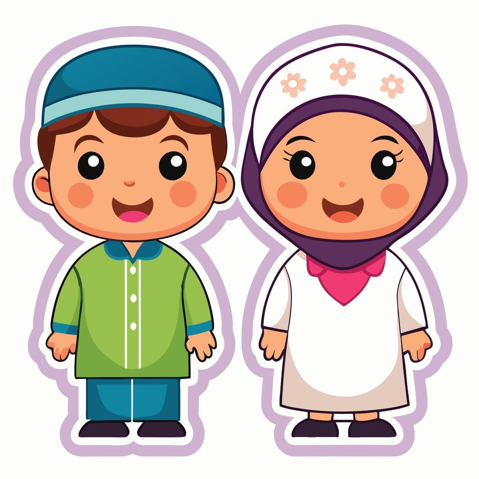 cartoon muslim , standing together on a white background vector