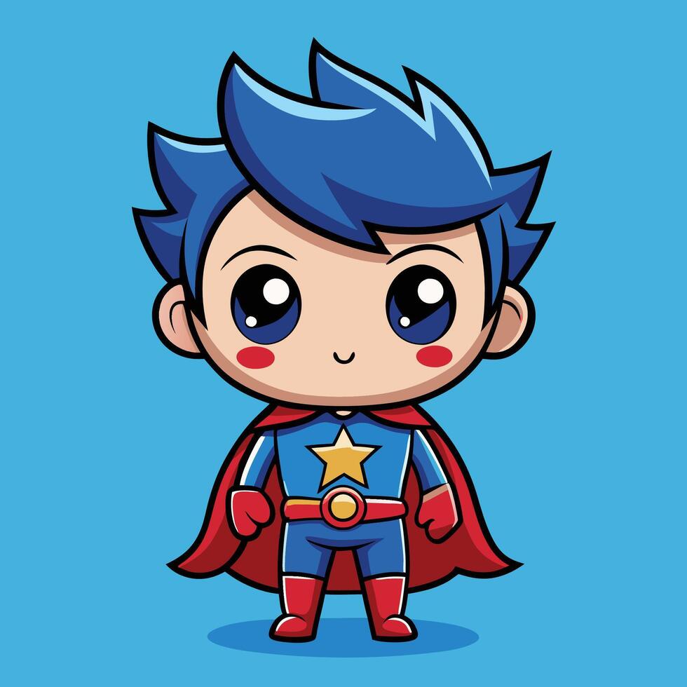 cartoon superhero boy with blue eyes and red cape vector