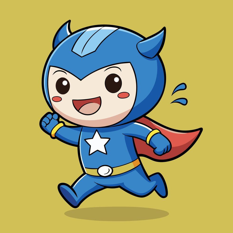 a cartoon superhero running with a blue cape vector