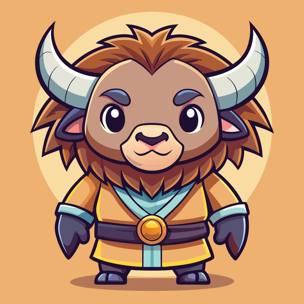 cartoon character of a buffalo with horns vector