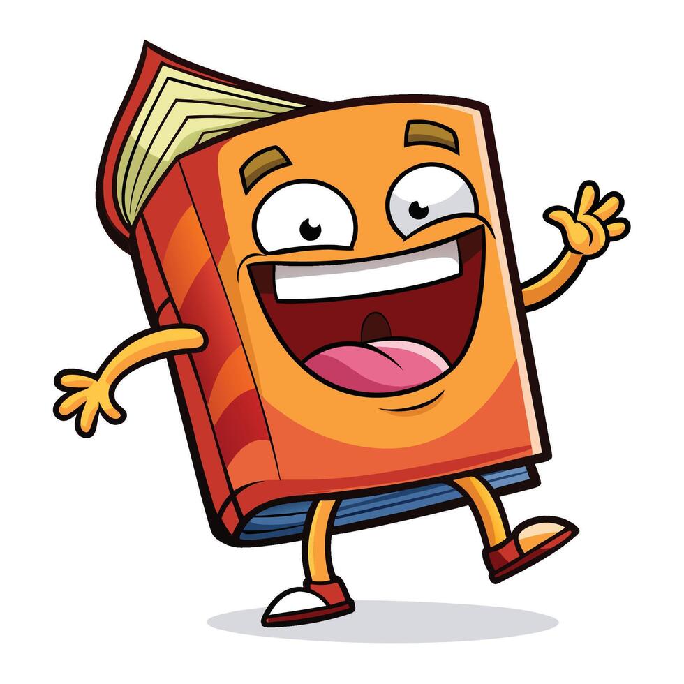 cartoon book character running and waving on a white background vector