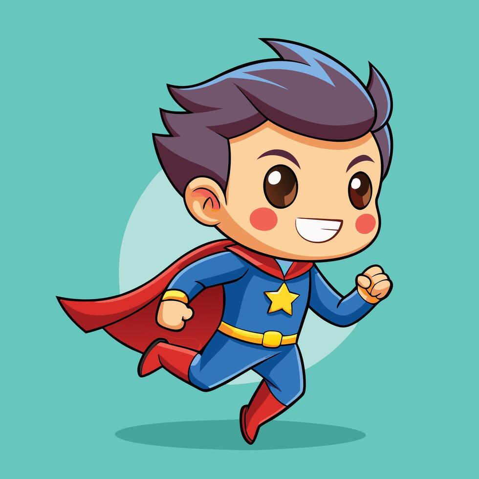 cartoon boy in superhero on ablue background vector