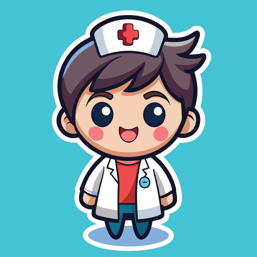 a cartoon doctor with a red cross on his chest vector