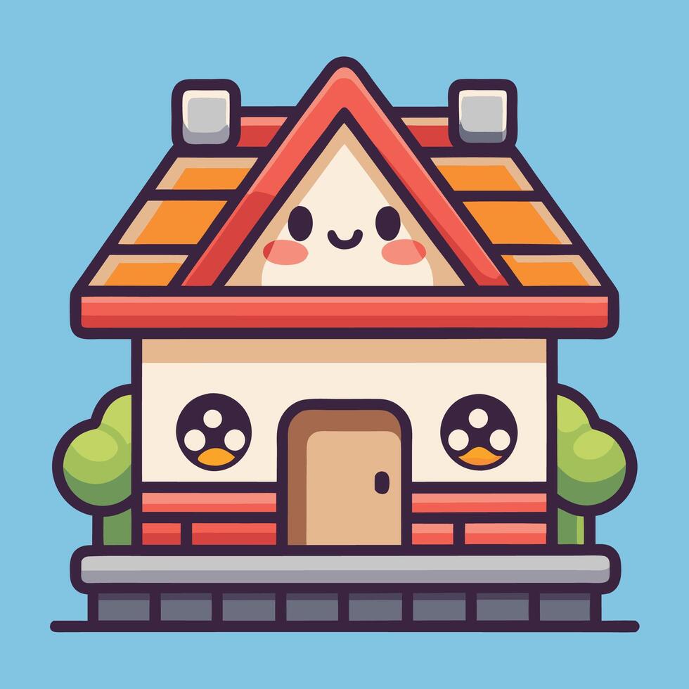 a cartoon house with a roof and windows on a white background vector