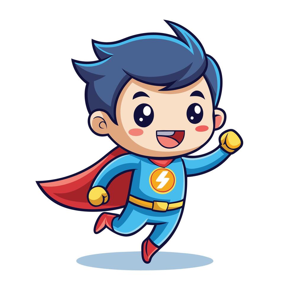 cartoon boy in superhero costume running on a white background vector