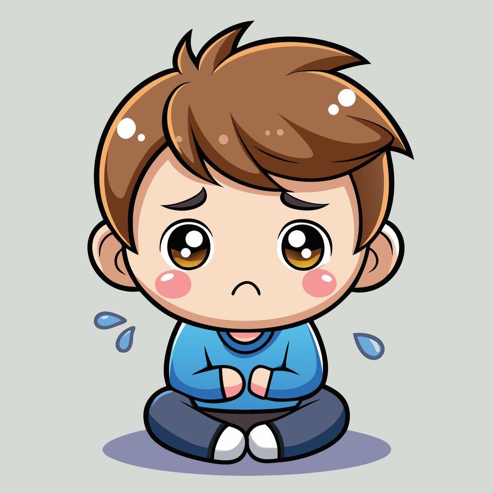 a cartoon boy sitting on the floor with his vector