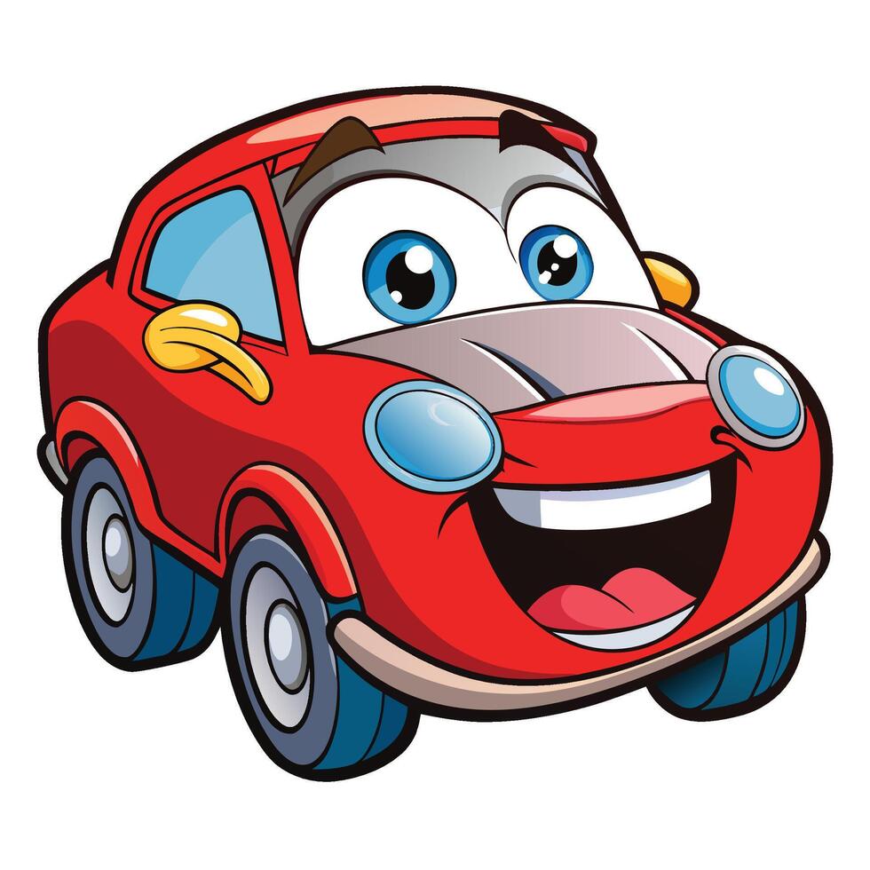 cartoon car with big eyes and smiling face on a white background vector