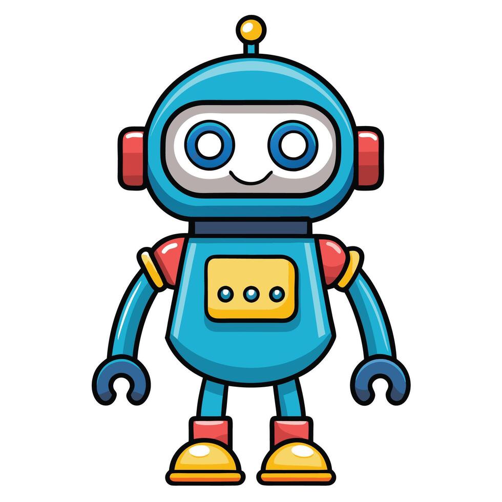 cartoon robot with blue eyes and yellow shoes on a white background vector