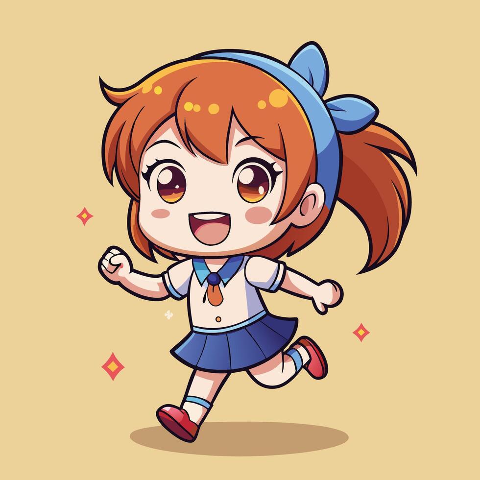 a cartoon girl running with a blue bow vector