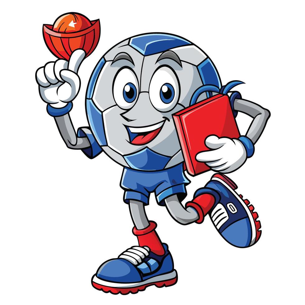 football mascot cartoon character holding a book and a trophy vector