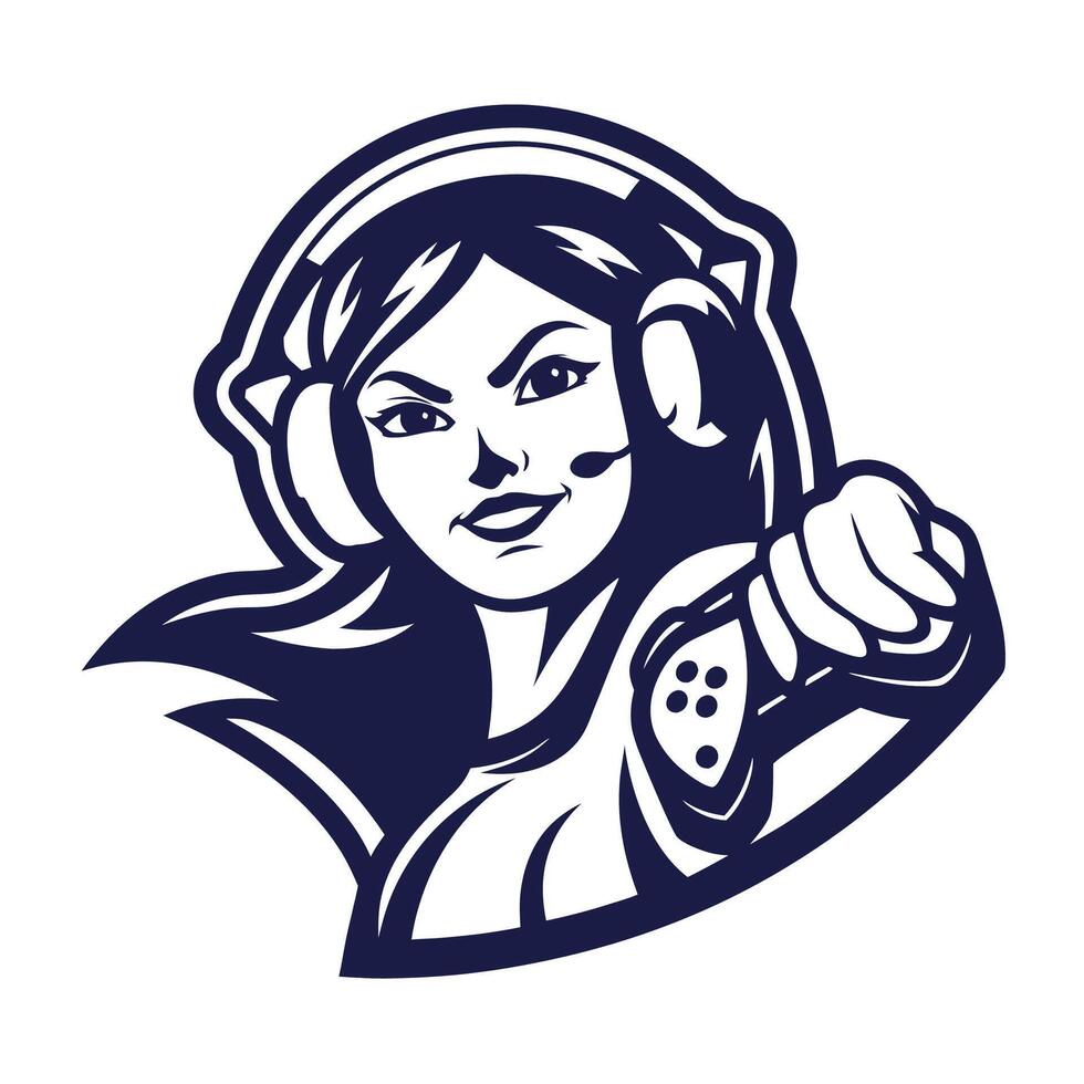 mascot illustration of a female gamer playing game with controller set inside circle on isolated background vector