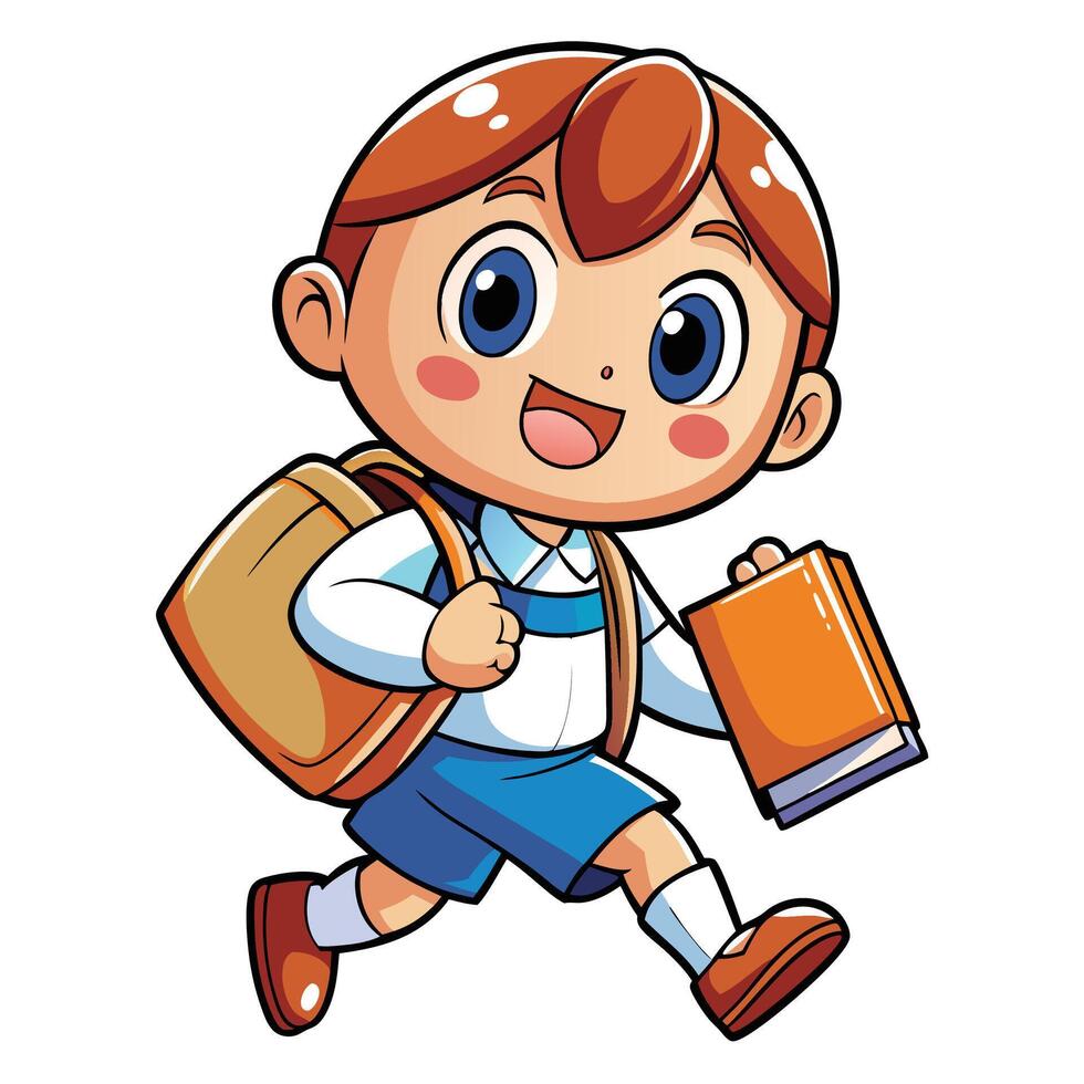 a cartoon boy with a book and backpack on a white background vector