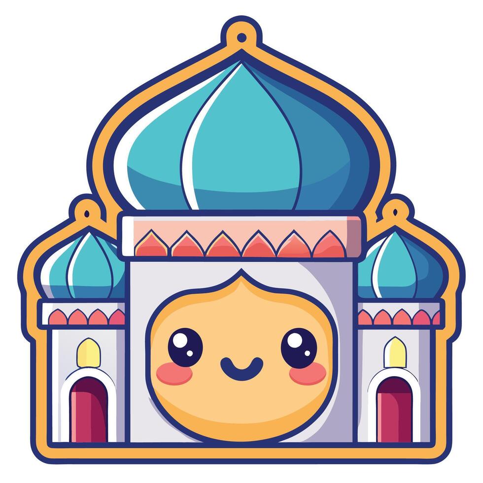 a cartoon character with a mosque in the background on a white background vector