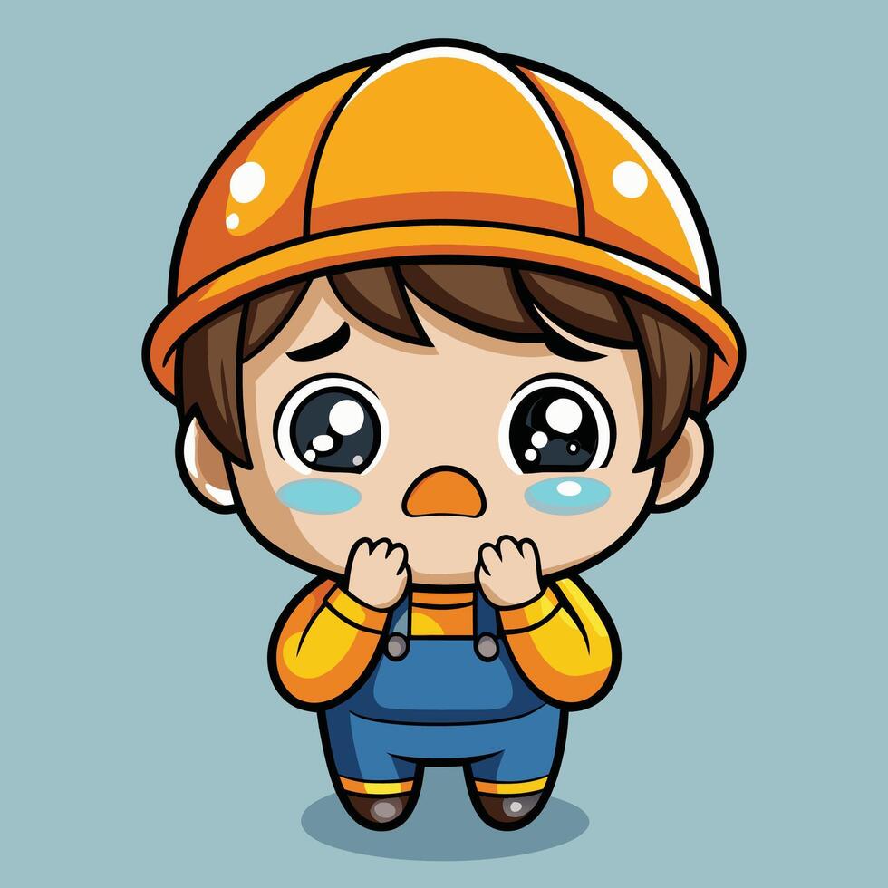 a cartoon boy wearing an orange helmet and overalls vector