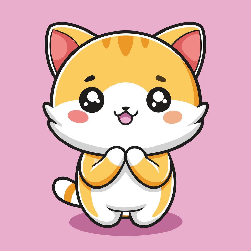 a cartoon cat with its hands folded vector