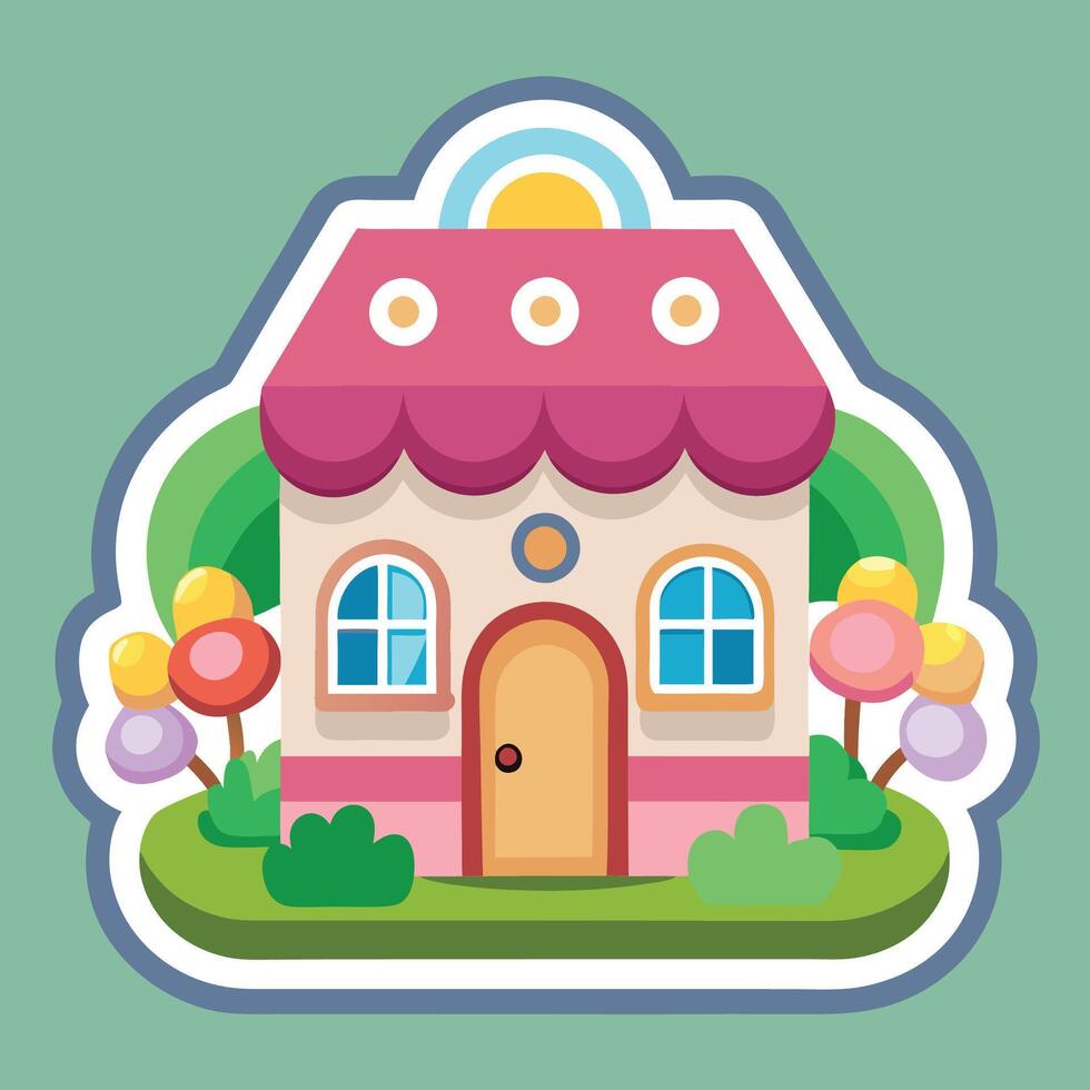 a cartoon house with balloons and candy vector