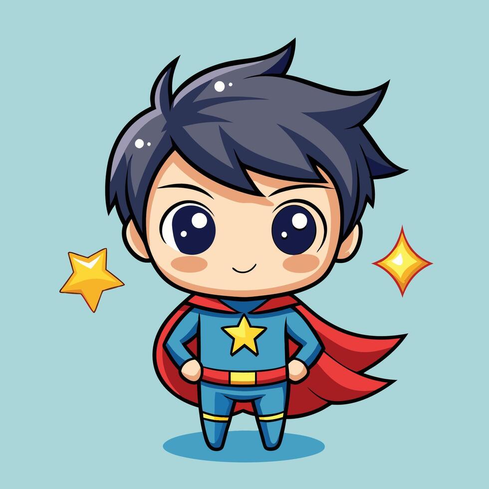 superhero boy with blue cape and stars on a white background vector