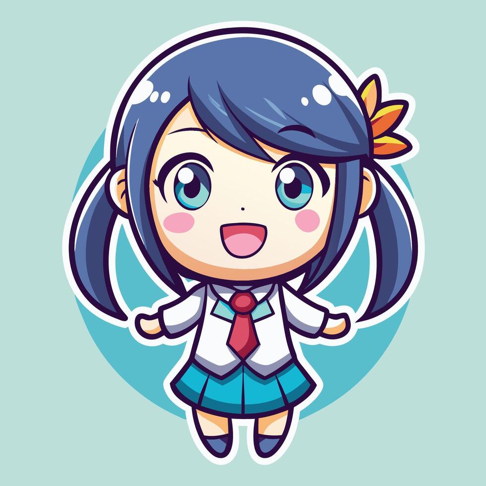 anime girl with blue hair and a blue tie vector