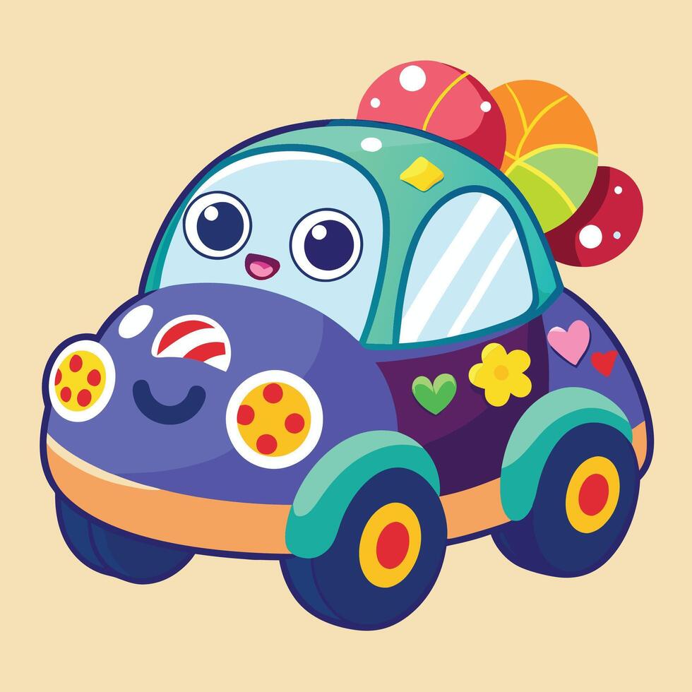 a cartoon car with a balloon on the roof vector