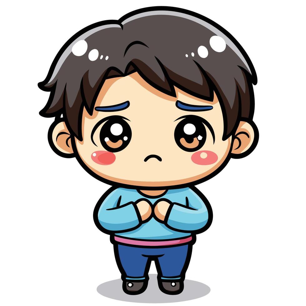 a cartoon boy with sad eyes on a white background vector