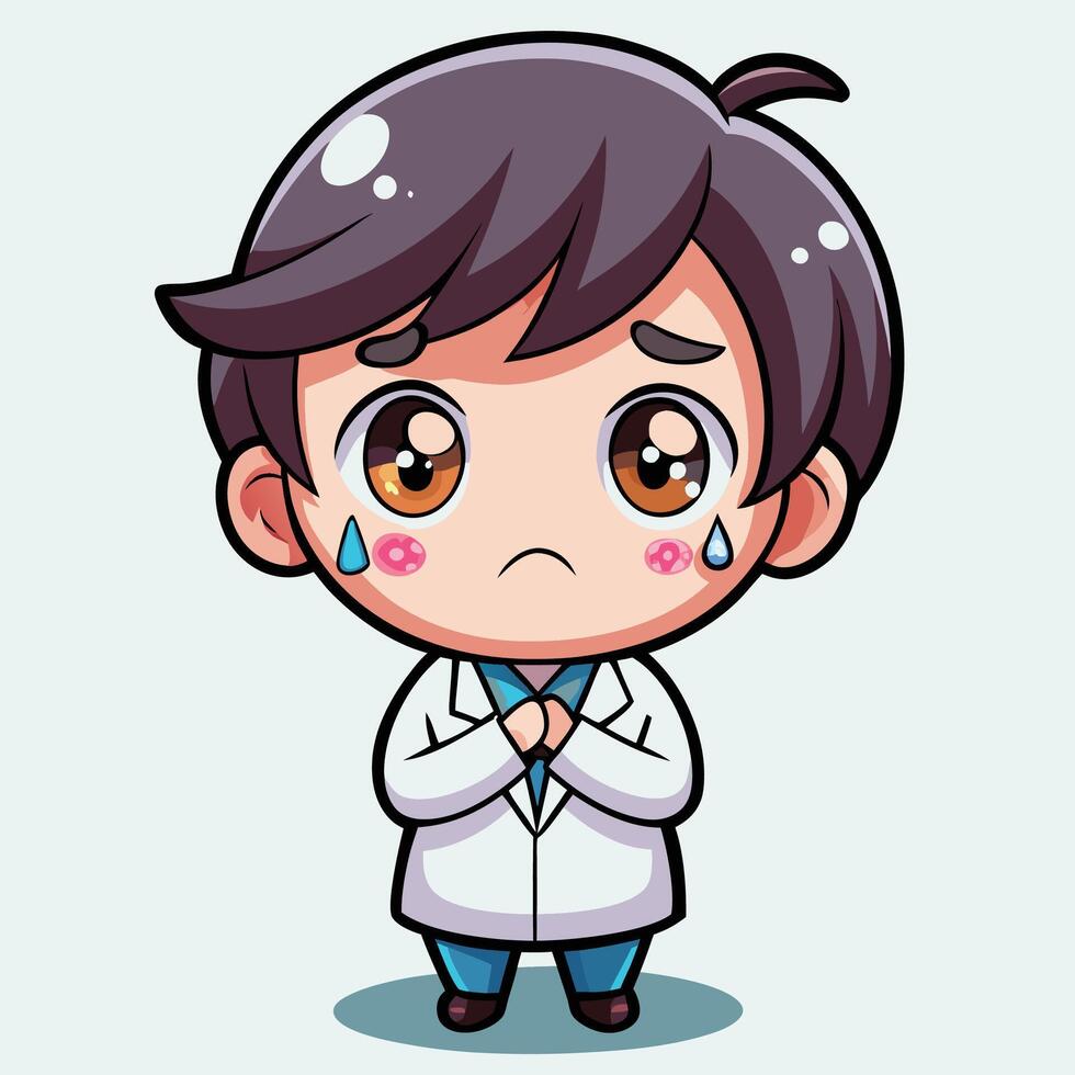 a cartoon doctor crying with his hands folded vector
