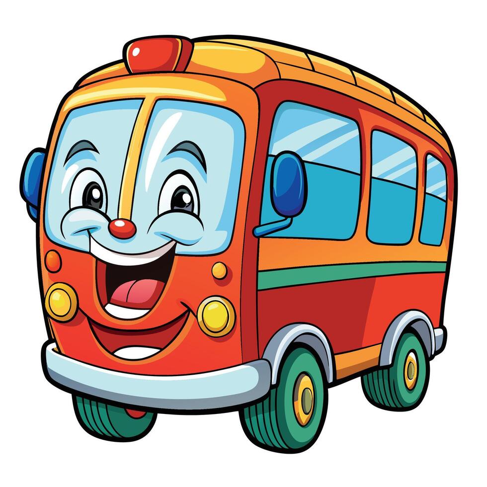 cartoon bus with smiling face illustration on a white background vector