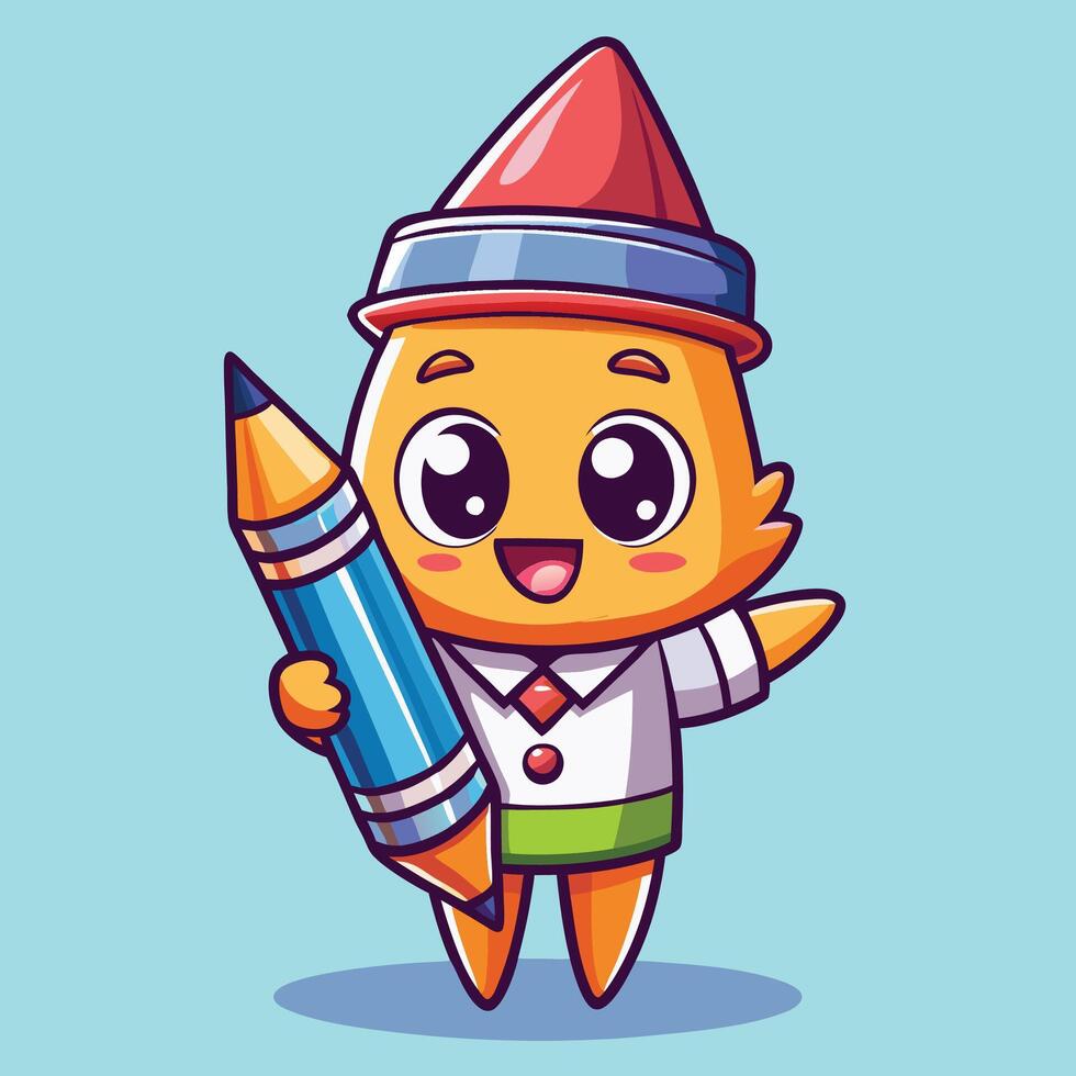 a cartoon character holding a pencil on a blue background vector