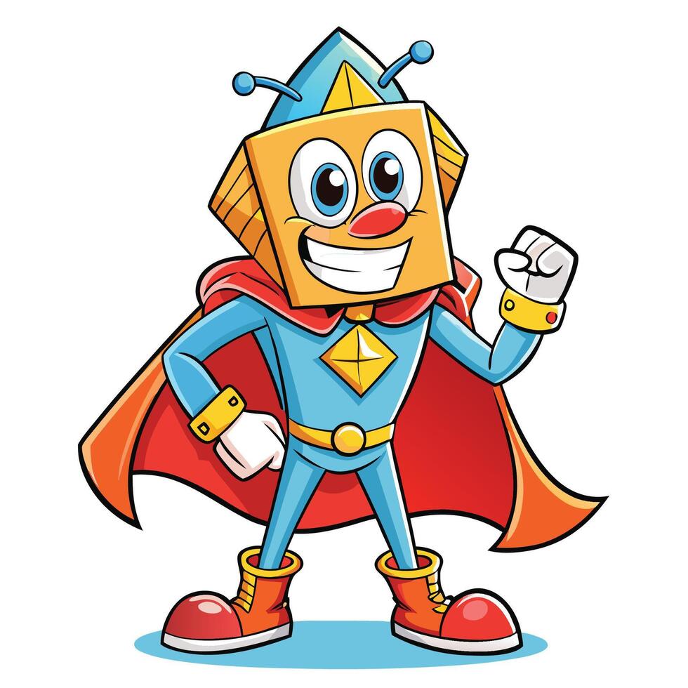 cartoon robot superhero with cape and cape illustration vector