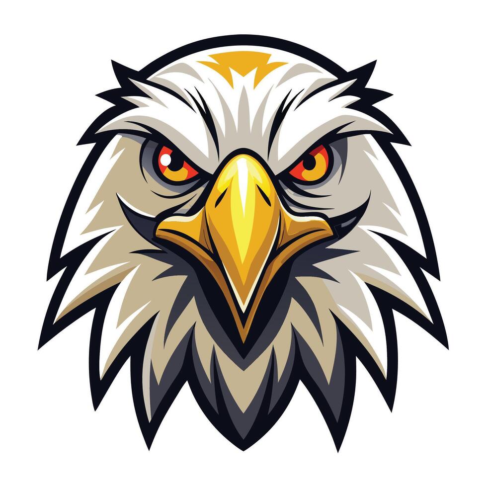 an eagle head with a red beak and yellow eyes on a white background vector