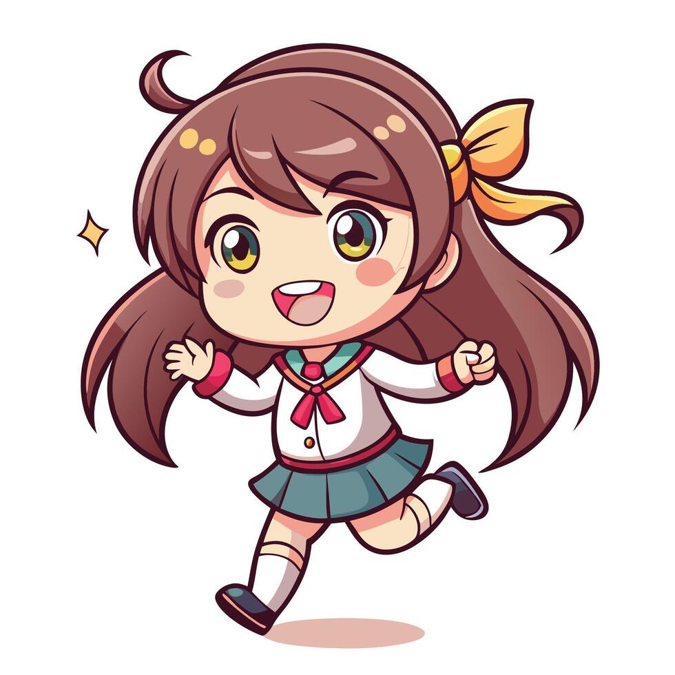 a cartoon girl in school uniform running on a white background vector