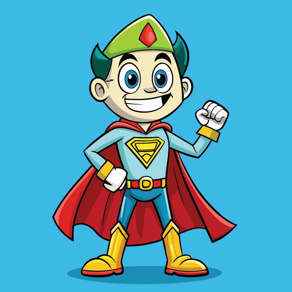 cartoon superhero with cape and hat vector