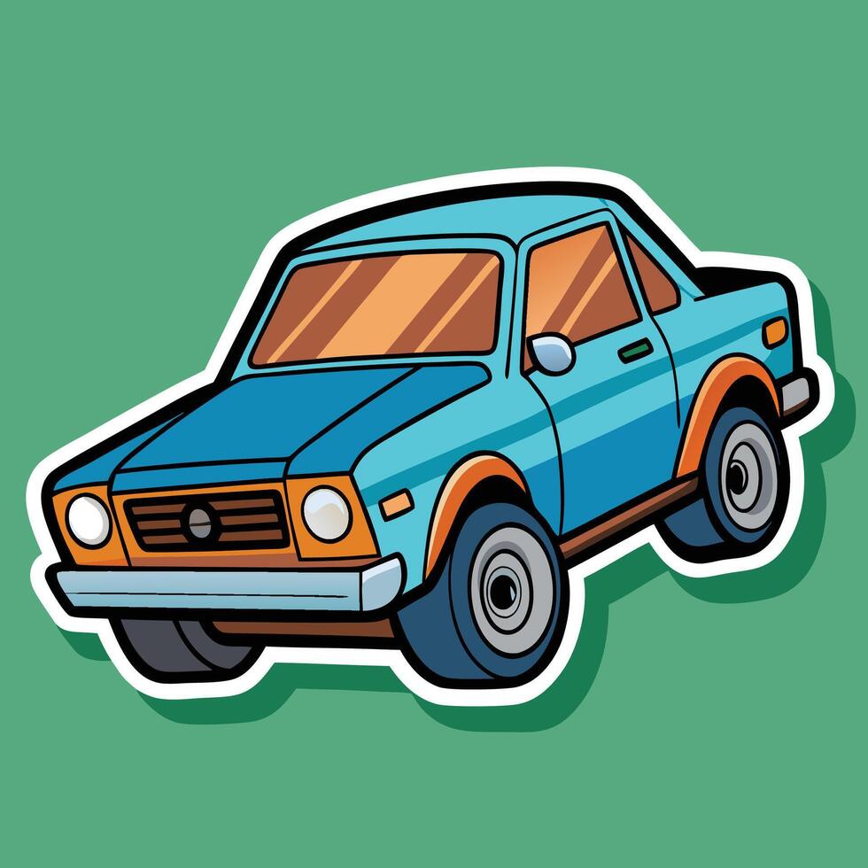 a cartoon car sticker on a green background vector