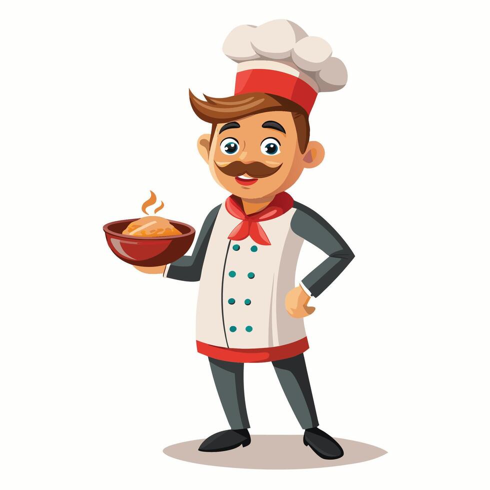 chef with a bowl of food, cartoon illustration vector