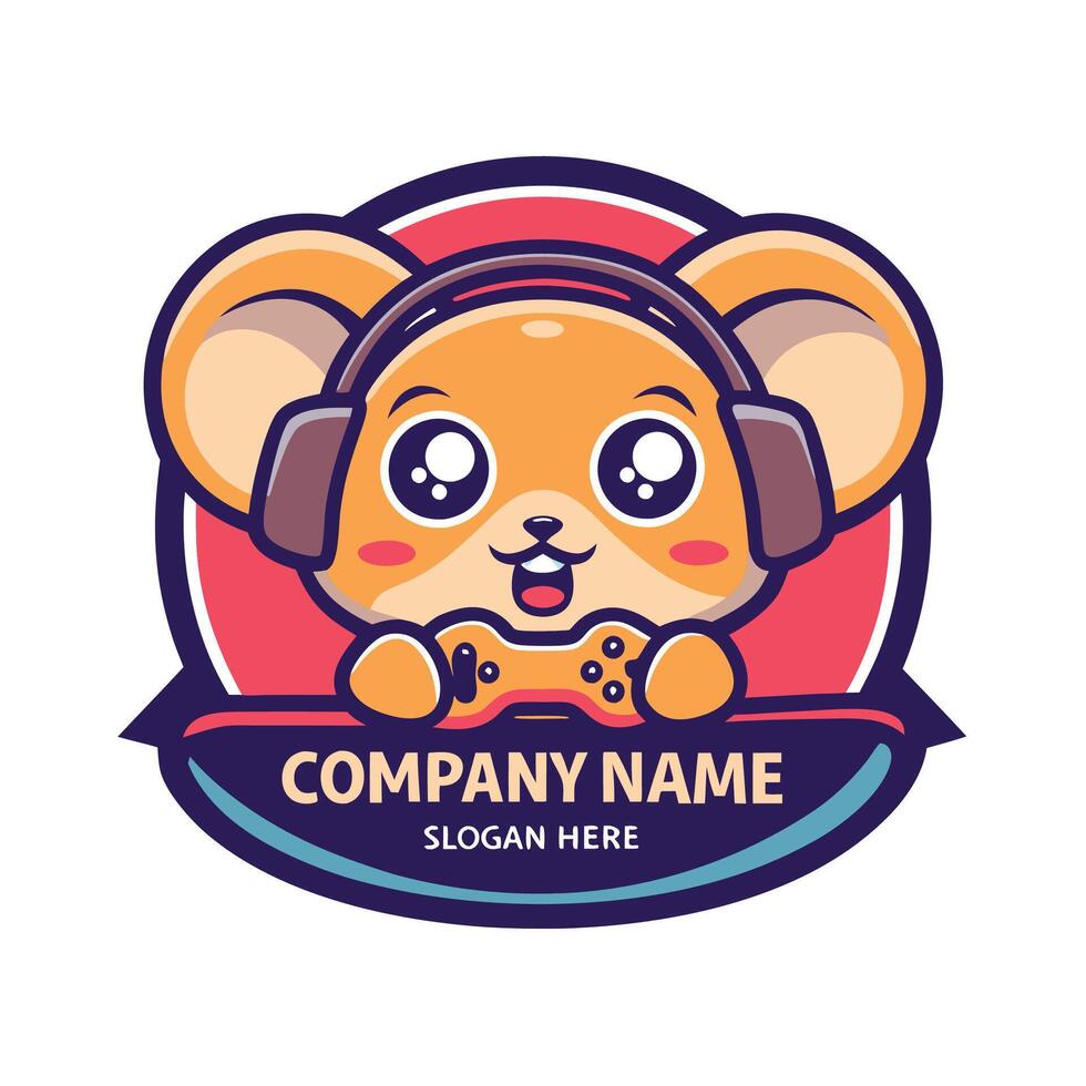 a cartoon mouse with headphones and a controller logo vector