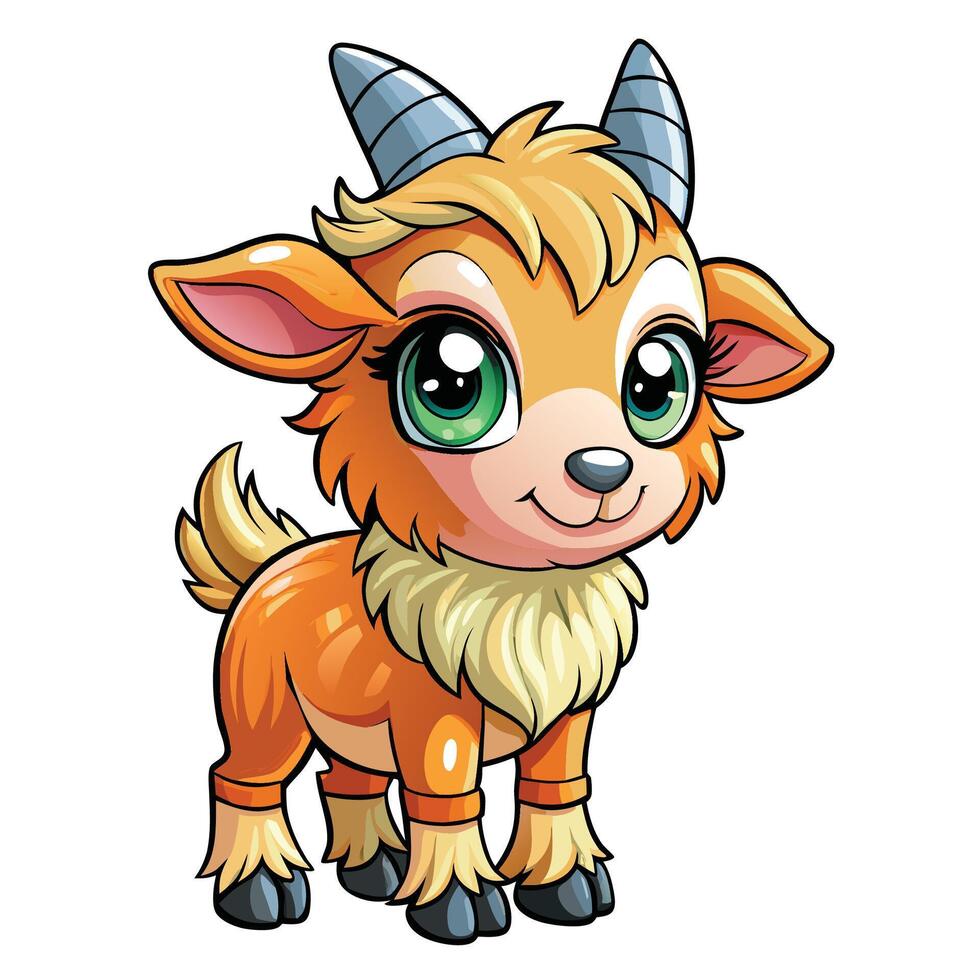a cartoon goat with horns and big eyes gold vector