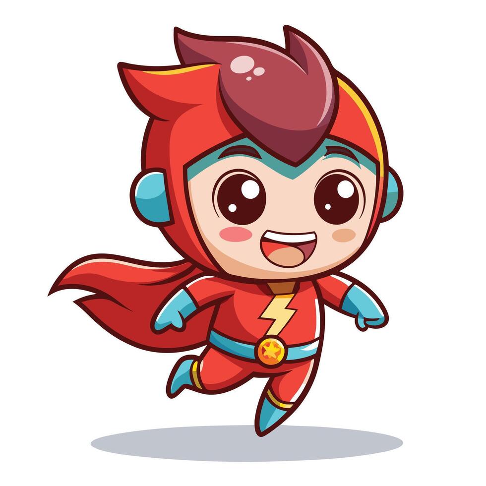 cartoon superhero running with red cape and red hair vector