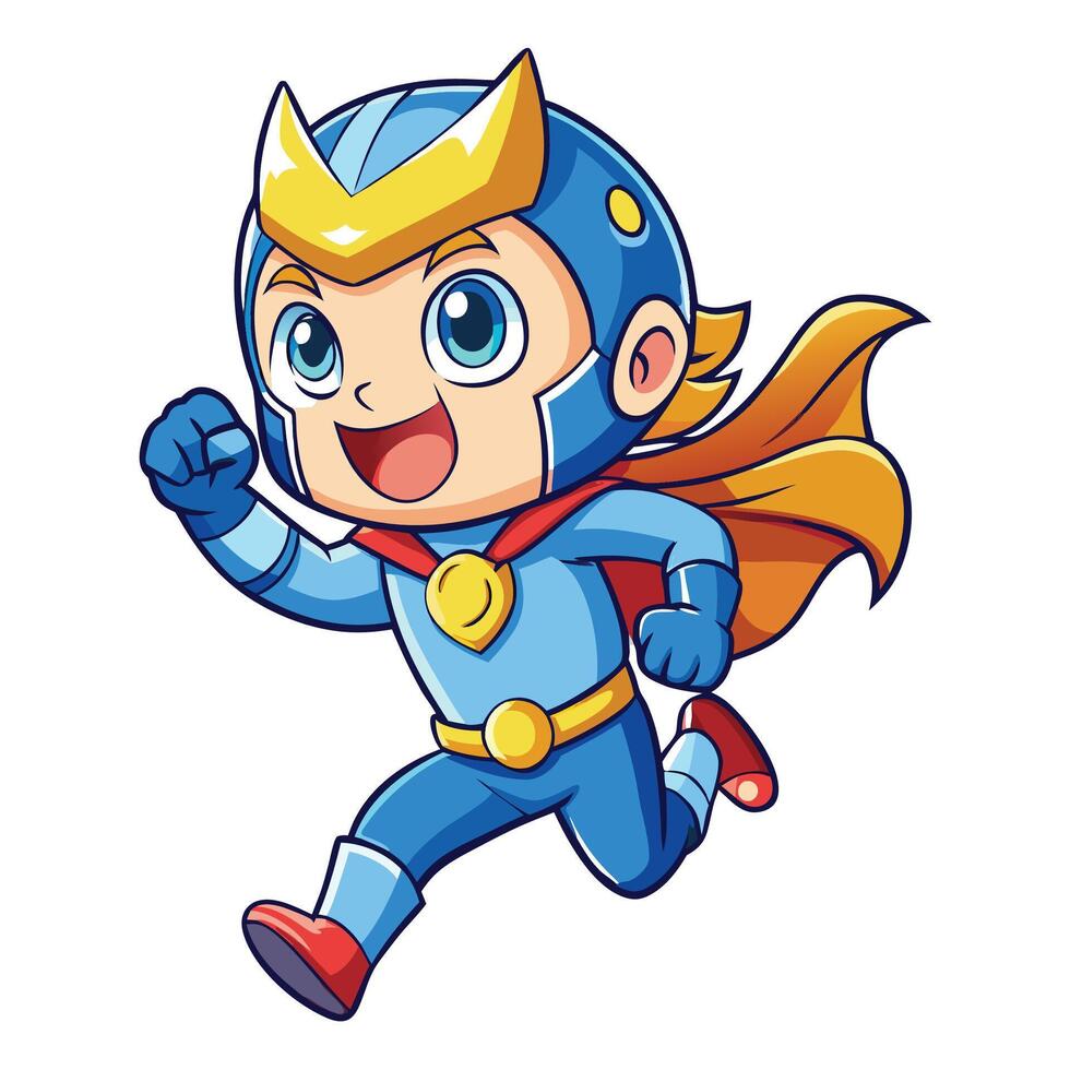 cartoon super hero running with cape and hat vector