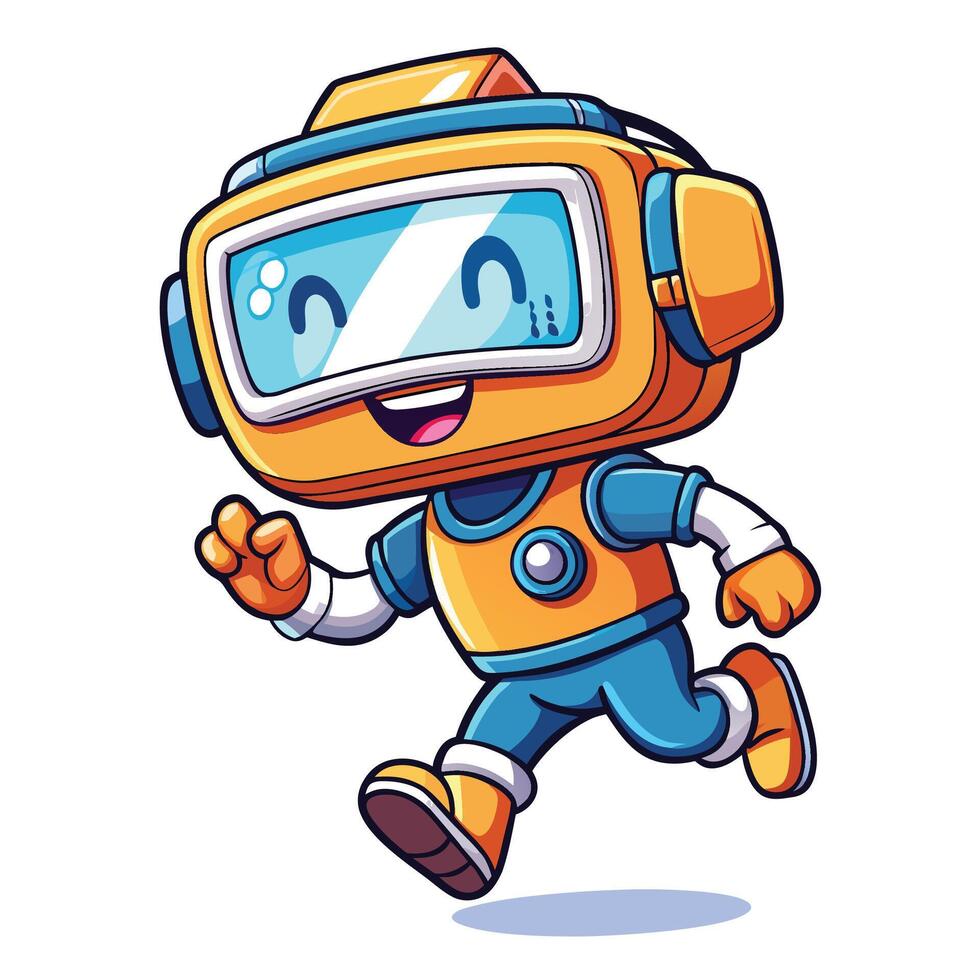 cartoon robot running with goggles on vector