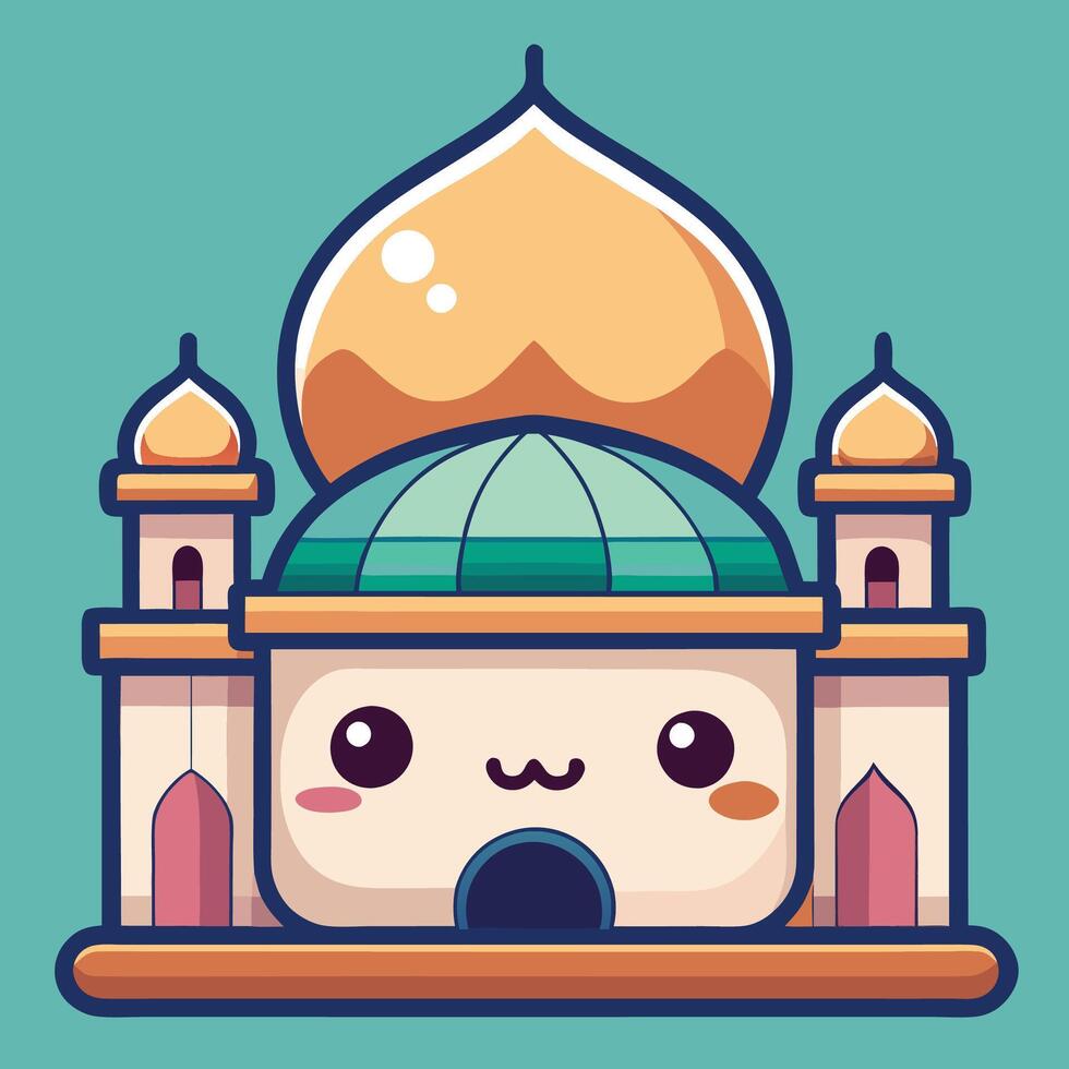 cartoon mosque with a face and a gold dome vector