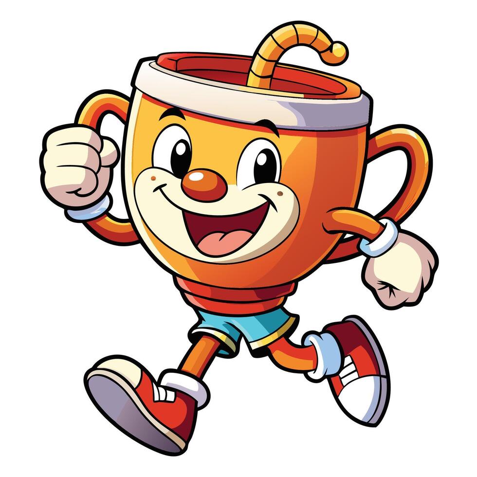 cartoon cup running with a straw illustration vector