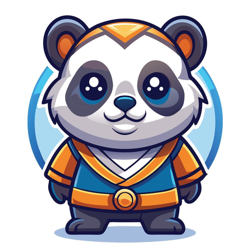 a cartoon panda bear in an orange and blue outfit vector