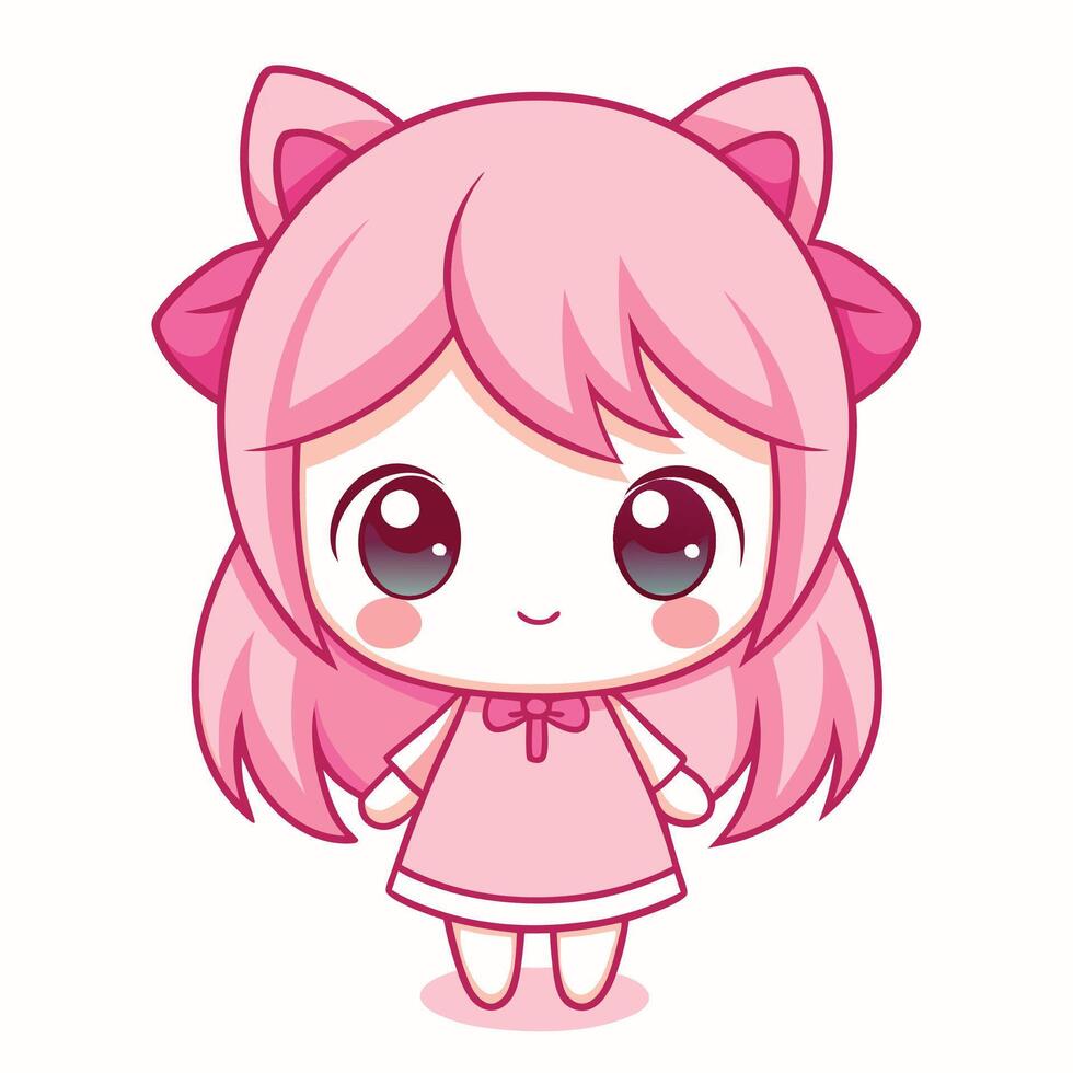 cute little girl with pink hair and big eyes vector
