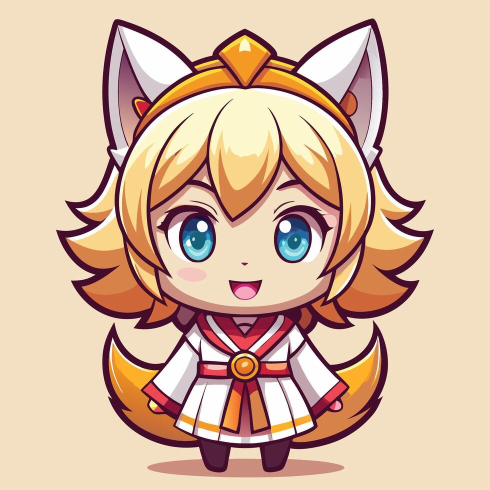 a cartoon character with long hair and a fox tail vector