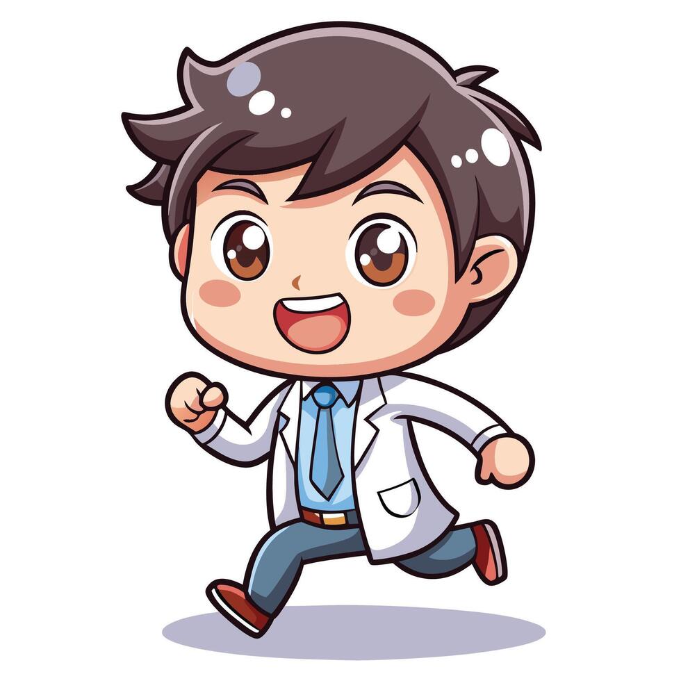 cartoon doctor running, illustration white vector