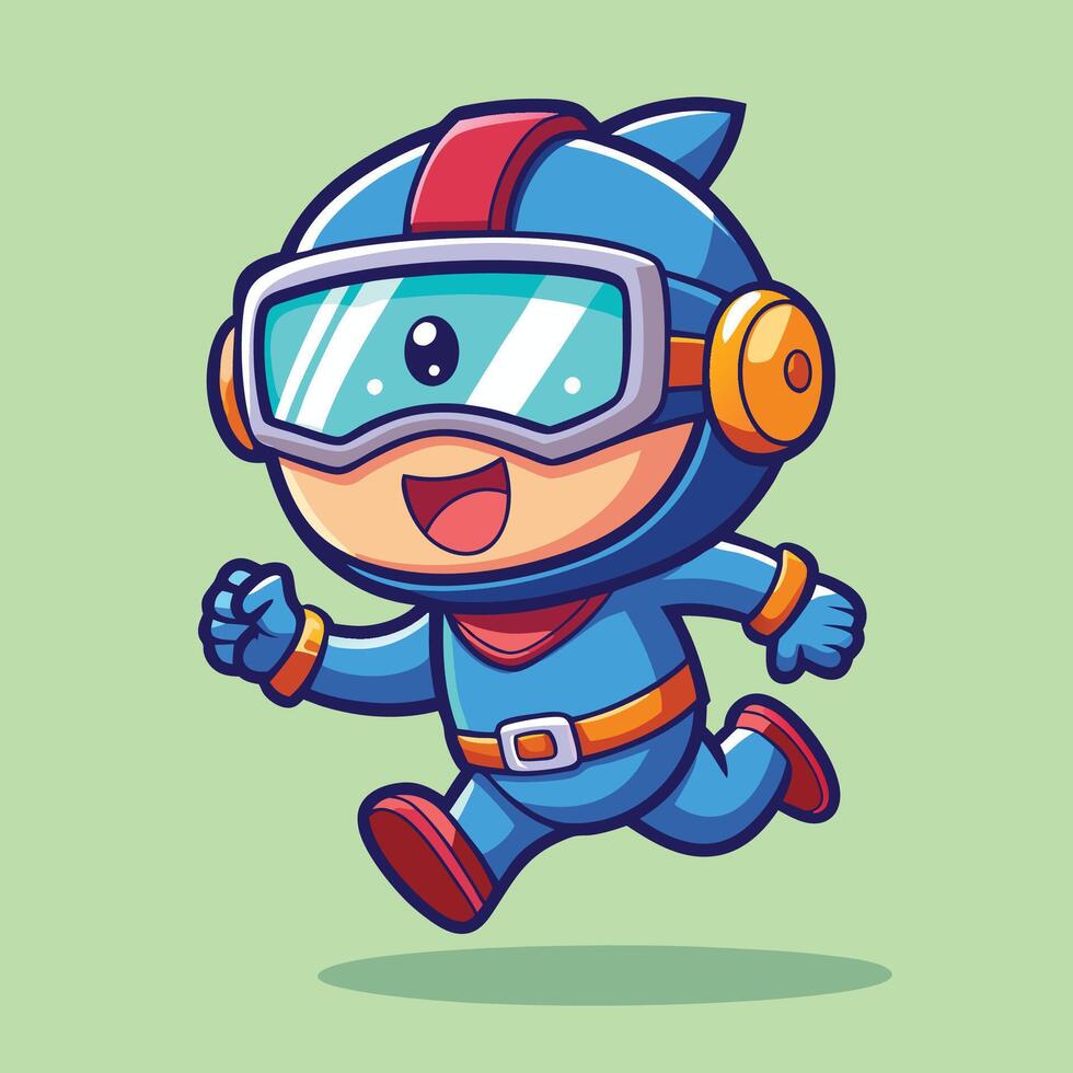 cartoon character running with goggles and helmet blue vector