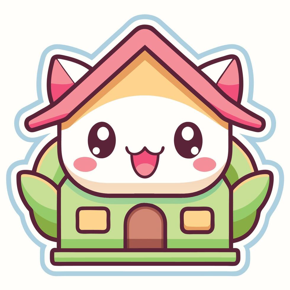 a cute cartoon house with a cat inside vector