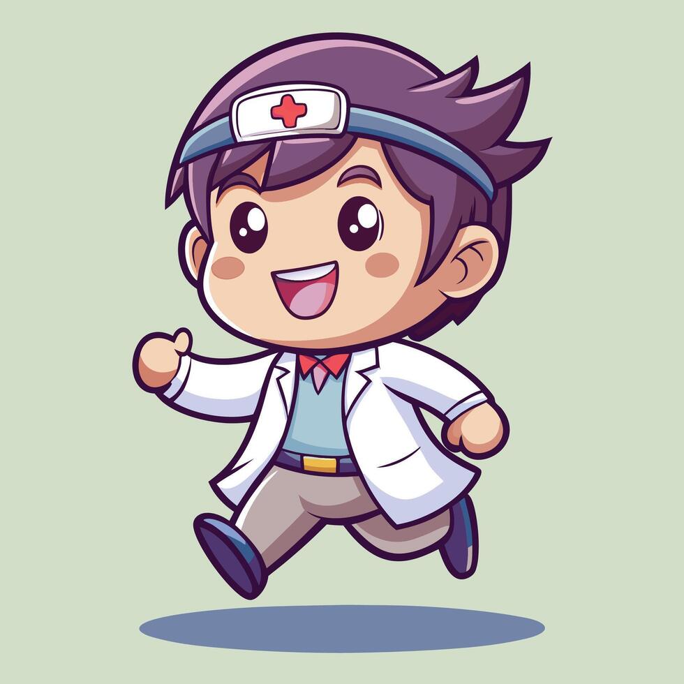 cute doctor running, illustration vector